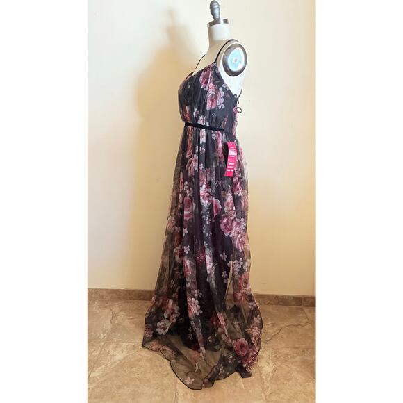 City Triangles Floral Maxi Dress Black Pink Sheer Overlay Size 11 Formal Gown - Picture 4 of 8